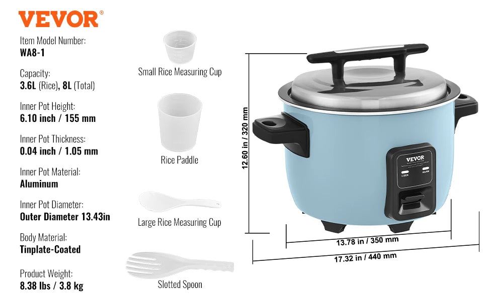 VEVOR 8L 10L 13L Commercial Rice Cooker With Nonstick Pot