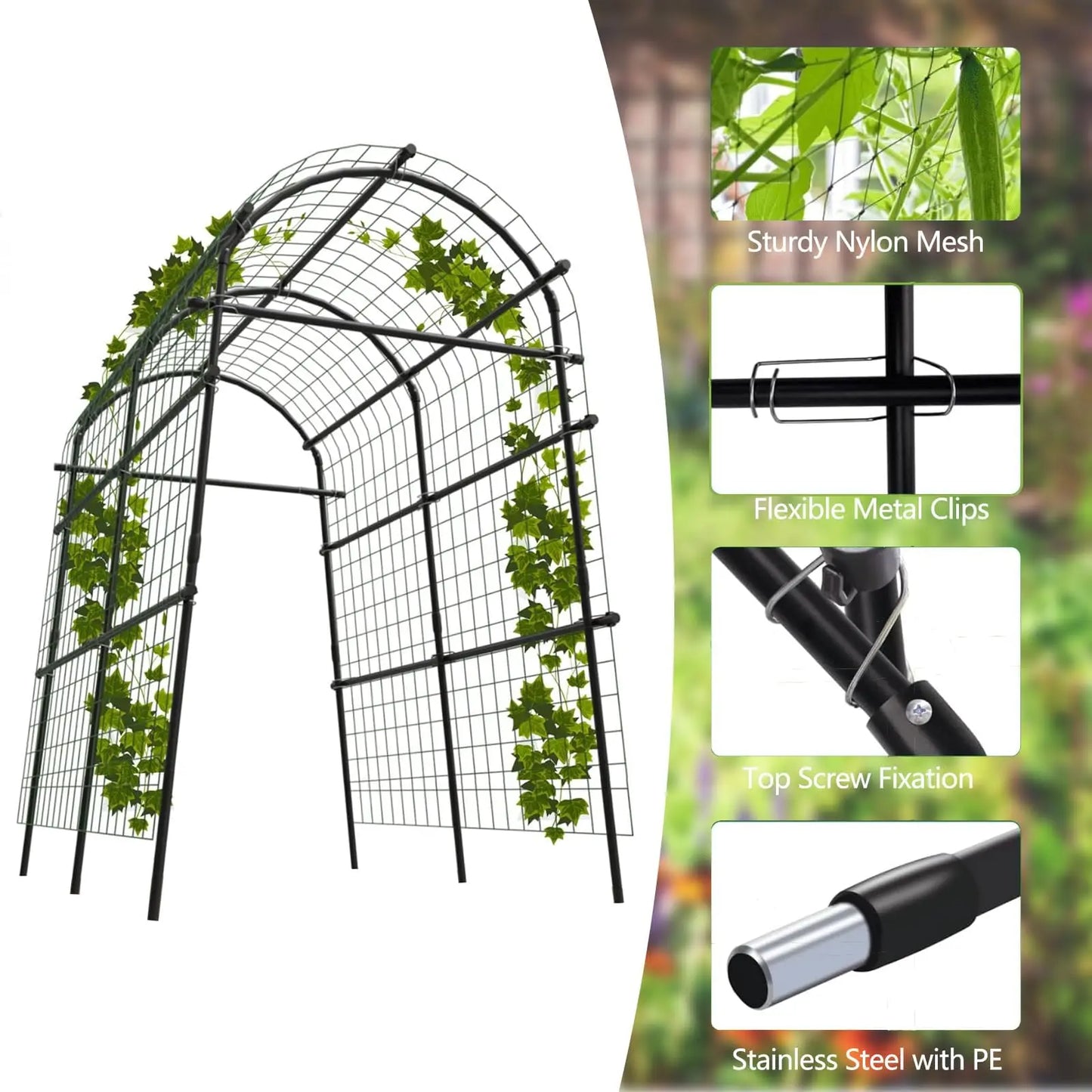 Black Metal Garden Arch Trellis For Climbing Plants Vegetable Support