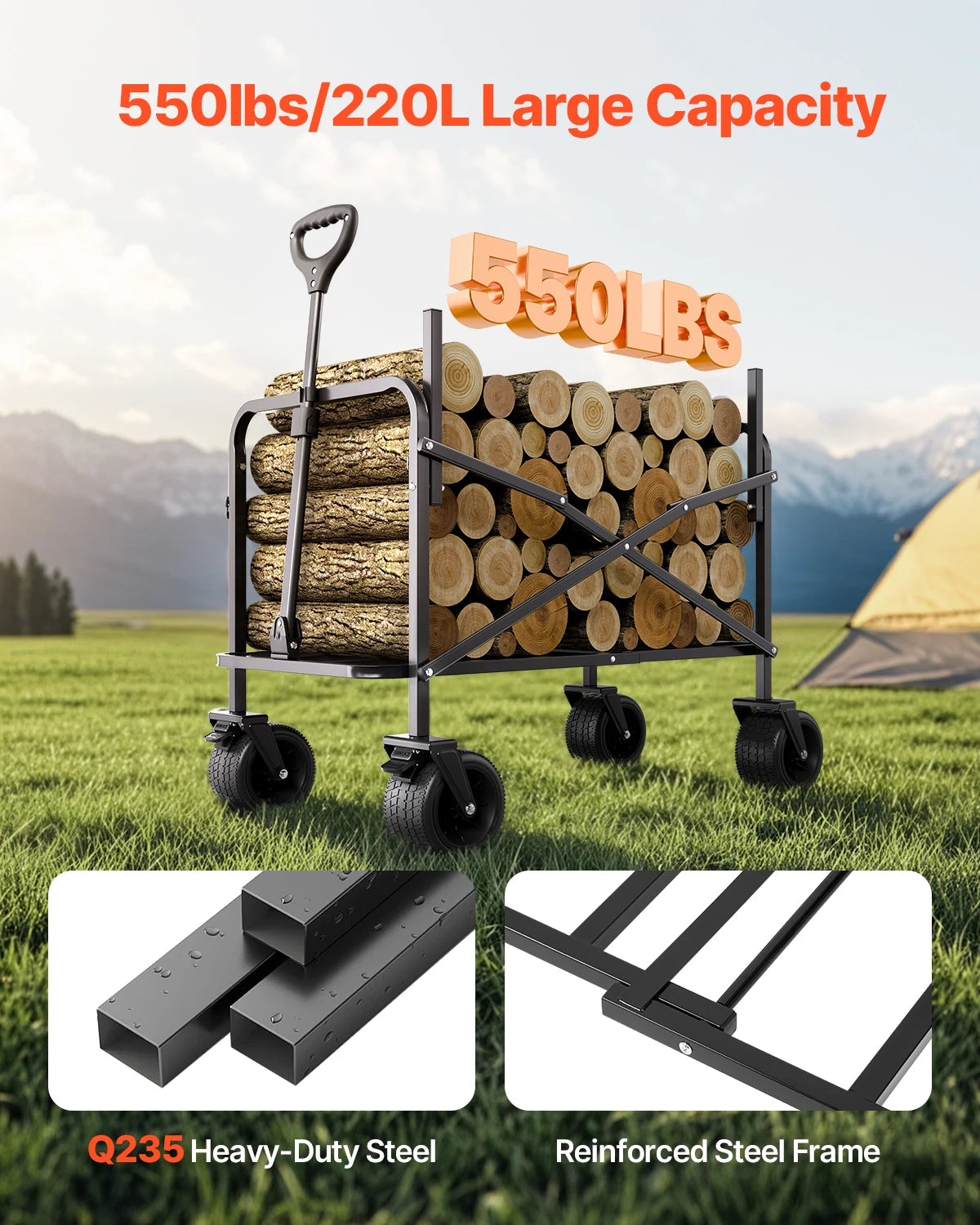 Vevor Collapsible Folding Wagon 550 Lb Load Portable Utility Cart